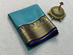 Load image into Gallery viewer, Light Blue Pure Semi Mysore Silk  Sarees with Price and Soft Silk Saree Online Shopping Price 1000 . this fabric rich and Pure Semi Mysore Silk Saree and border Fully Zari Weaving Work Same Color  and price under 1000 . Traditional Look For 2024-25 , 2025-26 . 

