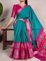 Load image into Gallery viewer, Light Blue Tussar Checks Saree With Price and Online Shopping Price Under   1000 . Upgrade your wardrobe with this Tussar Chex saree. Beautiful Patola print with weaving work border and an unstitched blouse piece. Perfect for festive occasions. Traditional Look For 2025-2026 . 
