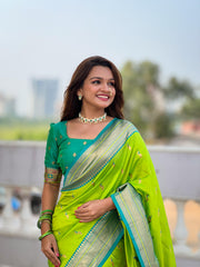 Light Green Soft Paithani Silk Sarees With Price and This Fabric Soft Paithani Silk Saree For Weddings for Under Price 2000 . This Fabric Soft Paithani Silk Saree First Manufacturer in Aurangabad district of Maharashtra.
