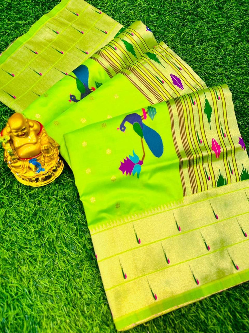 Discover timeless beauty with our Light Green Soft Silk Cotton Saree. Handloom crafted, includes a contrast blouse. This Fabric Soft Silk Saree Very Soft Silk Saree and Border Fully Gold Zari Weaving Saree  . This Fabric Soft Silk Saree Price Under 2000 . 