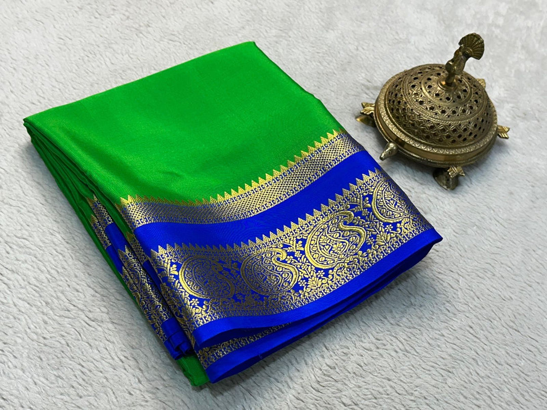 Light Green and Blue Color Pure Semi Crepe Mysore Silk sarees with price  and Online Shopping Price Under 1000 , this Fabric Light Green Pure Semi Mysore Silk Saree  Weddings Wear Collection .