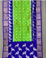 Load image into Gallery viewer, Light Green With Blue Color Semi Tussar Silk Saree From Best Saree Manufacturer of Jharkhand , India. Light Green and Blue Color Semi Tussar Silk Saree Is Tradition Of All Over India But Mostly In South India State Like Andhra Pradesh , Tamil Nadu ,Telangana ,Kerala , Golden Silk , Saree Under 999 RS , Best Design For Silk Lovers 
Timeless Laxury , Mysore Silk Saree Online Best Price Rate 1000 , Traditional look For 2025-26 . 
