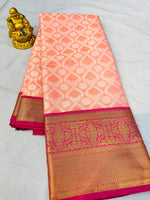 Load image into Gallery viewer, Orange Kanchipuram Handloom Tissue Weaving Silk tissue light terracotta orange saree with Price and Blouse Premium Saree Collcetion in under Rs. 1999 and This Fabric Traditional Look Proper 2024-25
