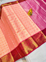 Load image into Gallery viewer, Orange Kanchipuram Handloom Tissue Weaving Silk tissue light terracotta orange saree with Price and Blouse Premium Saree Collcetion in under Rs. 1999 and This Fabric Traditional Look Proper 2024-25
