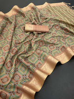 Load image into Gallery viewer, Light Orange Pure Kanjivaram Zari Silk Sarees Price and Online Shopping  Price under 2000 . this Fabric Most Unique amd Soft Premium Silk Saree . This Fabric Rajvadi Pattern Design Created and Rich Pallu For this Saree . 
