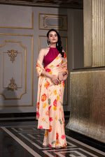 Load image into Gallery viewer, Cream Satin Silk Saree , Cream Color Party Wear Saree , Cream Saree with Printed Design , Cream Saree with Moonga Blouse , Cream Zari Saree , Cream Silk Saree for Wedding , Elegant Cream Color Saree , Cream Saree with Hotfix Work , Soft Cream Designer Saree , 
Cream Saree for Festive Wear , Latest Cream Saree Collection , Traditional Cream Sarees Online , Off White Cream Saree , Cream Color Satin Saree , Cream Color Saree for Women . 

