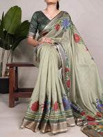 Load image into Gallery viewer, Tussar Silk Printed Saree , Elegant Silk Saree for Women , Lightweight Silk Saree Online , Viscose Border Designer Saree ,  Trendy Printed Saree Collection . 
