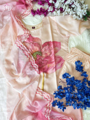 Light Pink Heavy Organza Pink Kurti With Price and Online Shopping Price Under 2000 . This Fabric Make a statement with this Heavy Organza Kurti Set . Featuring exquisite Embroidery work , a matching dupatta, and a pant, this set is perfect for festive occasions with easy machine wash care.