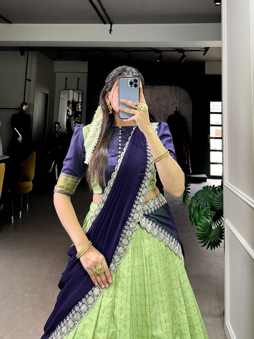 Vanita Zari Chex Davani Set / Langa Davani / Half Sarees | Shoppers Trend