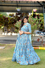 Load image into Gallery viewer, Light Sky Chinon Fabric Dhavani Set , Langa Voni , Half-Saree and Davani Set Price and Online Shopping Price Under 2000 . this Fabric So Heavy and Sequins &amp; Position Print Work and Light Sky Blouse Printed , This Fabric Heavy Printed Work , Traditional Look For 2024-25 , 2025-26 .  
