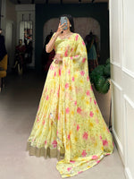 Load image into Gallery viewer, Light Yellow Tabby Silk Fabric Dhavani Set , Langa Voni , Half-Saree and Davani Set Price and Online Shopping Price Under 2000 . this Fabric So Heavy and Printed Work and Yellow Blouse Printed White Floral Print, This Fabric Heavy Printed and Zari Work , Traditional Look For 2024-25 , 2025-26 .  
