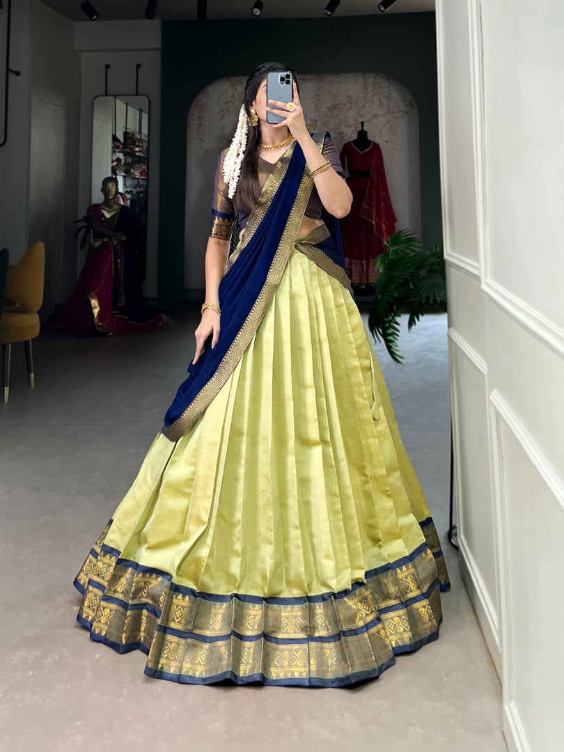 Light Yellow Kanchipuram Lehenga Choli With Georgette Dupatta  Shop Now Shoppers Trend...