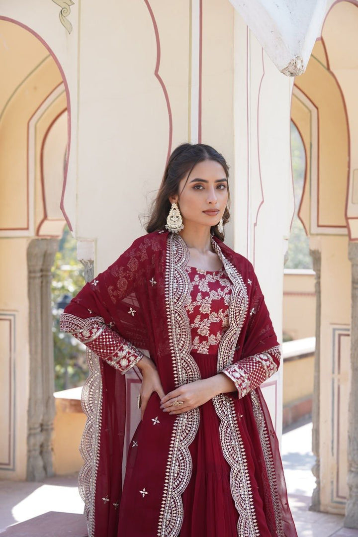 Jiya Faux Blooming & Viscose Dyable Jacquard Anarkali | Shoppers Trend
