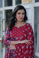 Load image into Gallery viewer, Maroon Color heavy Pure Cotton Anarkali Suit Set Elegant Design ,
Maroon Anarkali with Dupatta , 
Maroon Georgette Anarkali Suit , Maroon Anarkali Suit Set , Maroon Colour Anarkali Suit , Maroon Anarkali Suit Cotton Price Under 2000 . 
