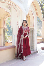 Load image into Gallery viewer, Jiya Faux Blooming &amp; Viscose Dyable Jacquard Anarkali | Shoppers Trend
