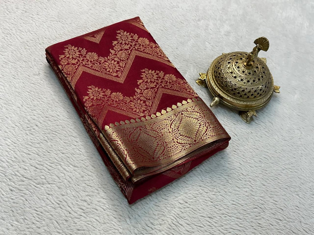 Maroon Color Zari Weaving Work Mysore Silk Saree Heavy Zari Weaving Work Price and Online Shopping Price Under 1500  this Fabric Zari Weaving Work Heavy and rajavadi Pattern , Kanchipuram and Kanjivaram crafted , Traditional Look For 2024-25 , 2025-26 . 