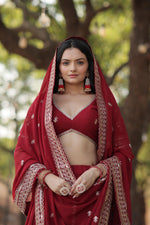 Load image into Gallery viewer, Ankita Faux Blooming Georgette Maroon Dhavani Set | Langa Voni | Shoppers Trend
