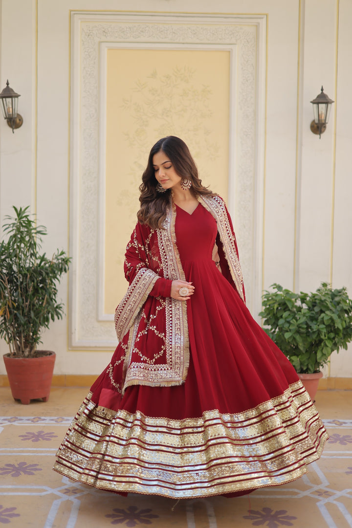 Disha Faux Blooming Maroon Anarkali | Shoppers Trend