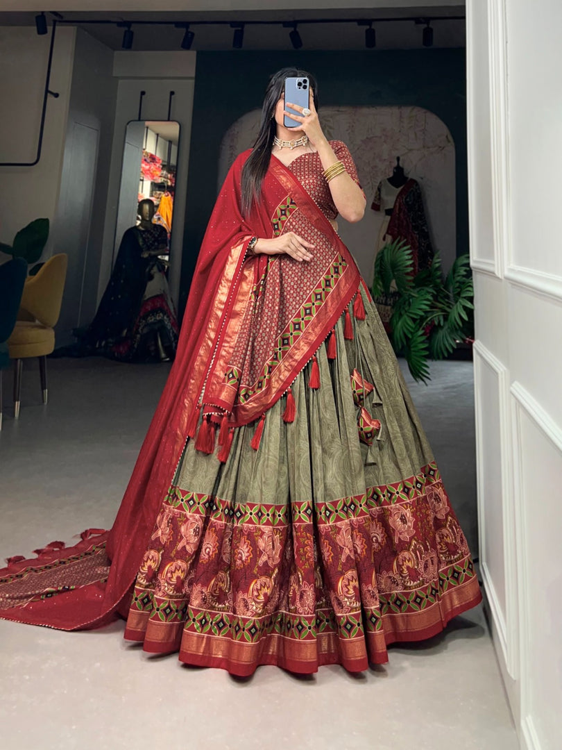 Kokila Tussar Silk Maroon Langa Voni  / Half Saree Set | Shoppers Trend