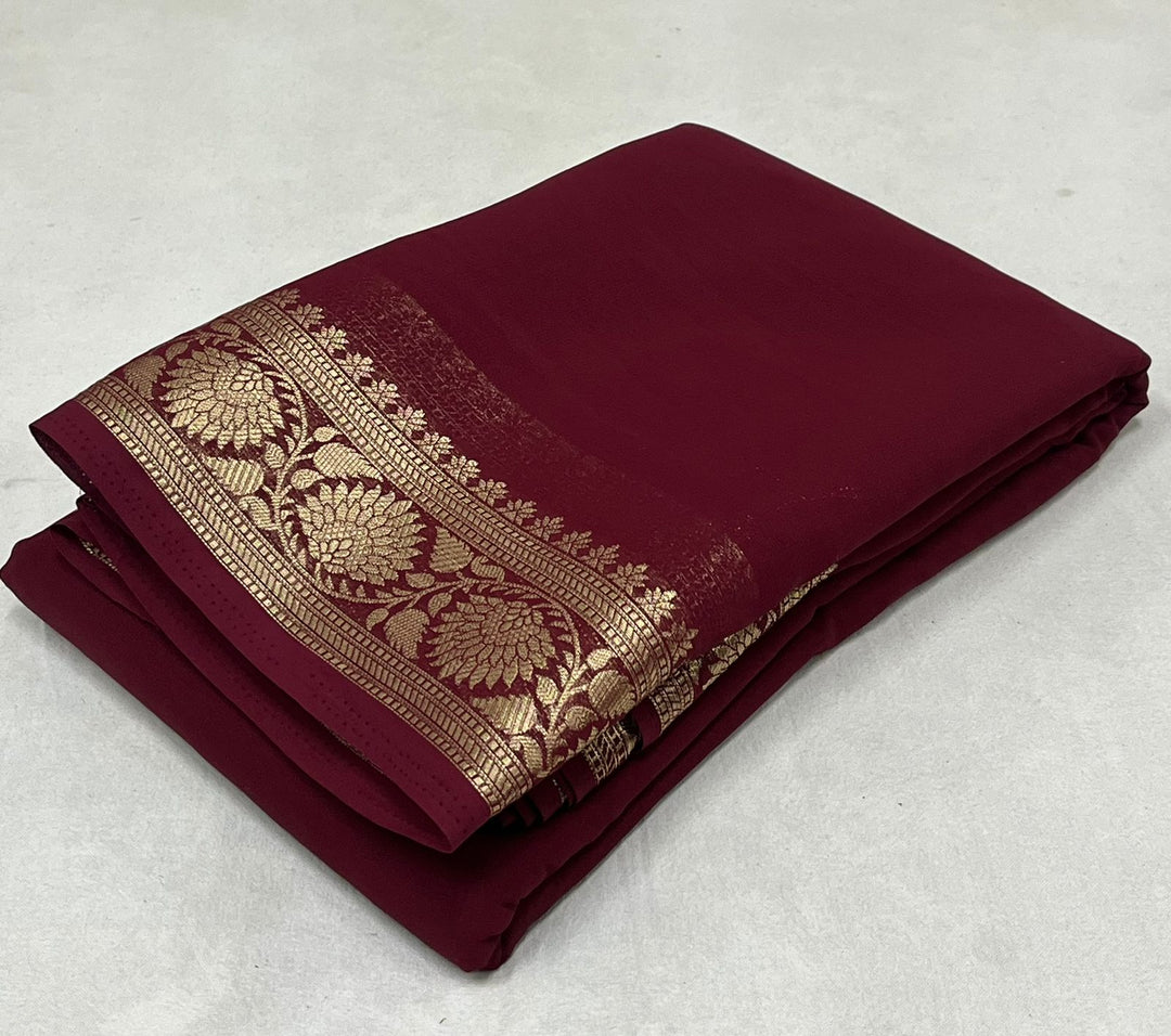 Pure Maroon viscose silk sarees with price and online shopping  price 1000 . this fabric viscose silk Mainly Manufacturing Nagda city in Madhya Pradesh . 