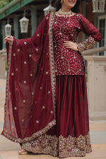 Load image into Gallery viewer, Rangoli Silk Kurti Set , Designer Kurti Set with Dupatta , Party Wear Kurti Set for Women , Festive Wear Kurti with Plazzo , Elegant Full Sleeve Kurti Set , Heavy Sequins Work Kurti . 

