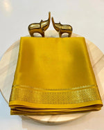 Load image into Gallery viewer, Mustard Yellow Semi-Mysore Silk sarees price and Online shopping price Under 1000 . this fabric smooth and very softness and this fabric yellow semi mysore silk saree with zari weaving work this price under 1000 .  

