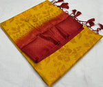 Load image into Gallery viewer, Yellow Soft silk sarees with price and online shopping price under 1500 . this stunning orange soft silk saree, a perfect blend of tradition and modernity. Crafted from premium-quality soft silk, this saree offers unmatched comfort and a luxurious feel, making it ideal for festive occasions, weddings, and celebrations.
