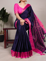 Load image into Gallery viewer, Elegant navy blue aura silk saree with zari work , Traditional navy color silk saree for festive occasions , Navy blue woven silk saree with unstitched blouse , Rich navy color saree for weddings and events , Navy aura silk saree with intricate zari patterns , Classic navy silk saree for graceful ethnic wear . 
