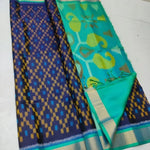 Load image into Gallery viewer, Blue Ikkat Handloom Silk Saree , Rich Blue Digital Printed Saree , Blue Soft Silk Saree for Festive Occasions , Traditional Blue Ikkat Saree Online , Blue Designer Ikkat Saree with Blouse .
