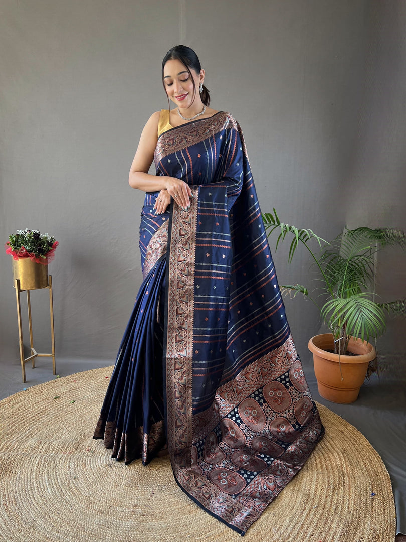 Navy Silk Sarees For Wedding Special Best Choise Price and Online Shopping price Under 2000 . this Fabric Best Choise For Zari Weaving Work and Heavy Jacquard  Weaving Work and Traditional Look For 2024-25 , 2025-26 . 