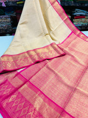 Cream Tissue Silk Sarees, crafted with pure silk and intricate weaving. Shop lightweight, handwoven sarees for weddings and festive occasions. This Fabric Cream Color Weddings Wear Collection Best Price 1999 . Traditional Look For Best Look 2025-26 . 