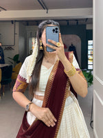 Load image into Gallery viewer, Onam white zari cotton dhavani set | half-saree | onam special | white cotton zari - shop now Shoppers Trend
