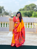Load image into Gallery viewer, This Saree Authentic Orange Soft Paithani Silk Sarees With Price and Online Shopping Price Under 2500 . This Collection Very Expensive This Saree . Ideal For Festivals and Weddings . 
