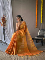 Load image into Gallery viewer, Tanvi Tissue Silk Orange Saree | Shoppers Trend
