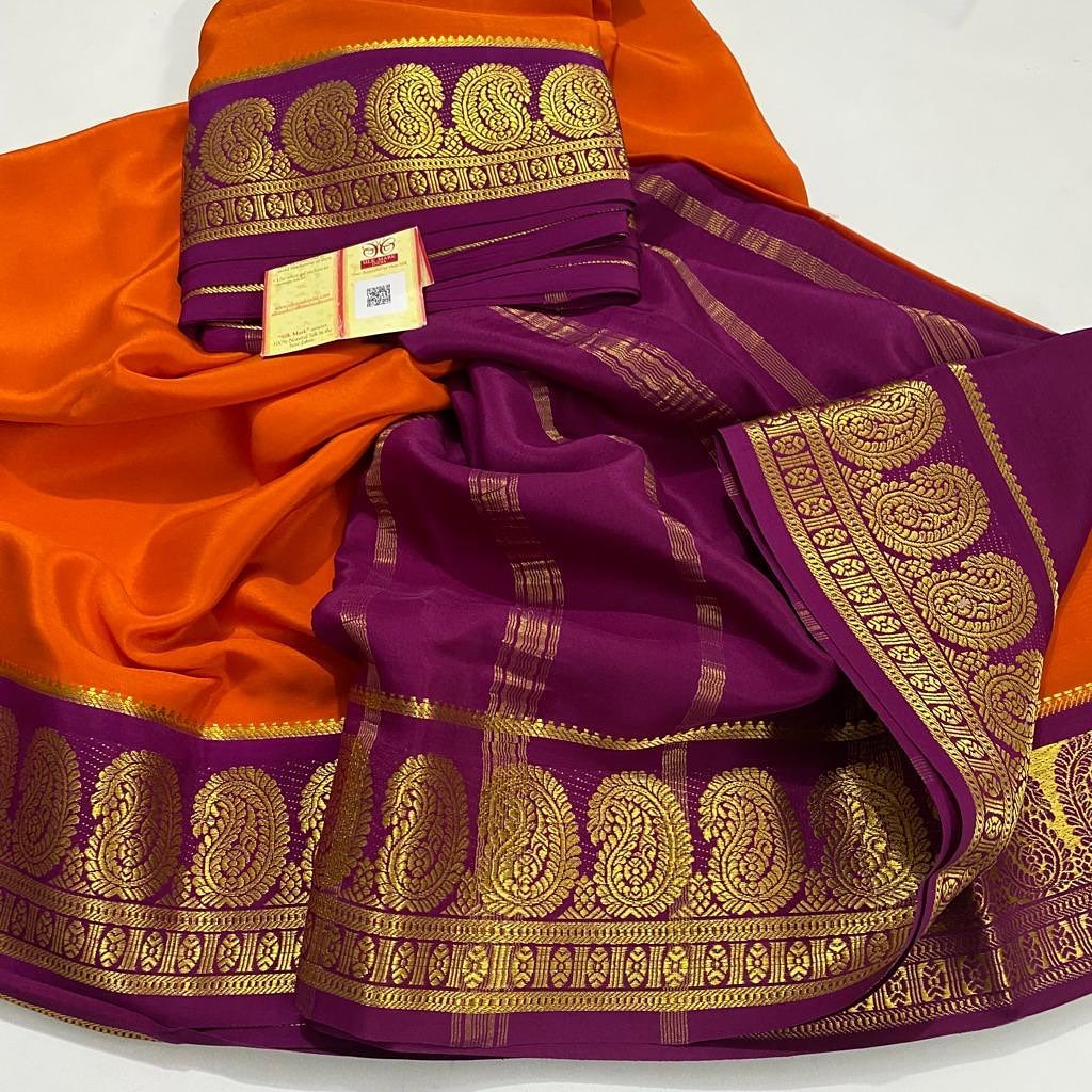 orange color Semi-Mysore Silk Saree with zari weaving. 6.3m length, includes matching blouse. Machine washable for convenient care - Shop Now - Shoppers Trend...
