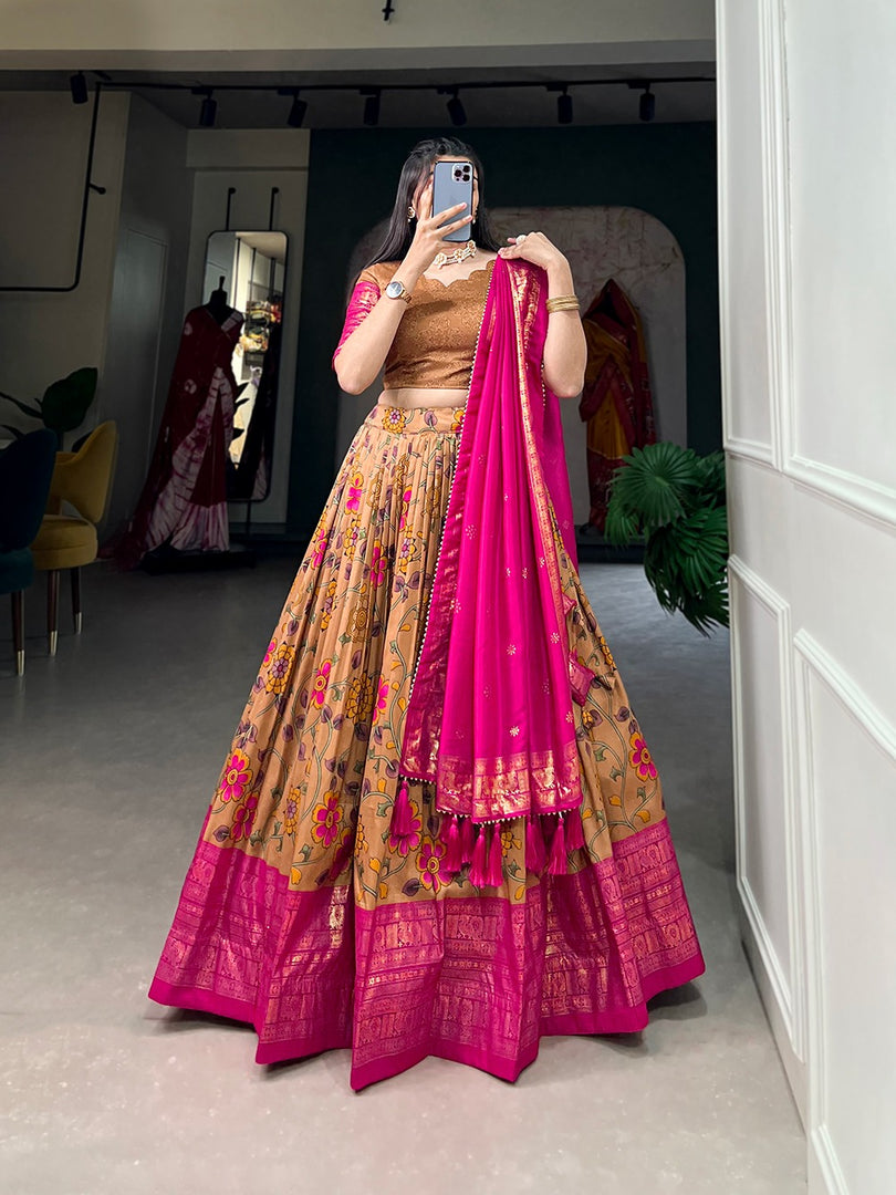 Kalamkari tusser Silk Half Saree Set