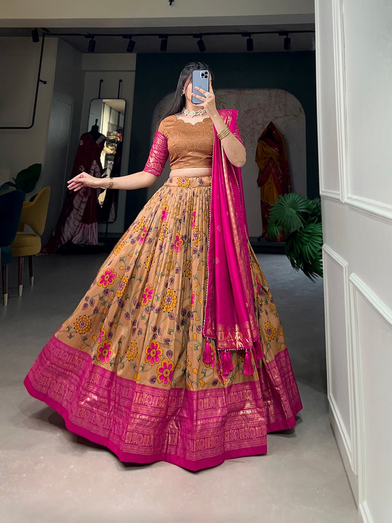Kalamkari tusser Silk Half Saree Set