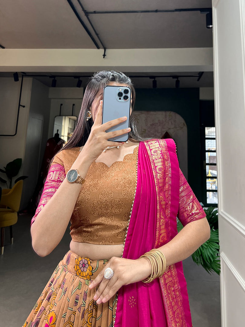 Kalamkari tusser Silk Half Saree Set