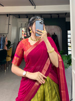 Load image into Gallery viewer, South Indian Kanchipuram Langa Voni Set Full Stitched
