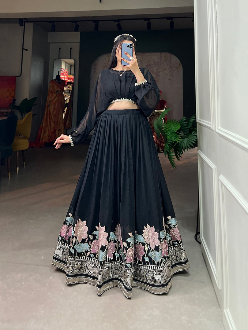 Mohini Georgette Black Dhavani / Langa Davani | Shoppers Trend