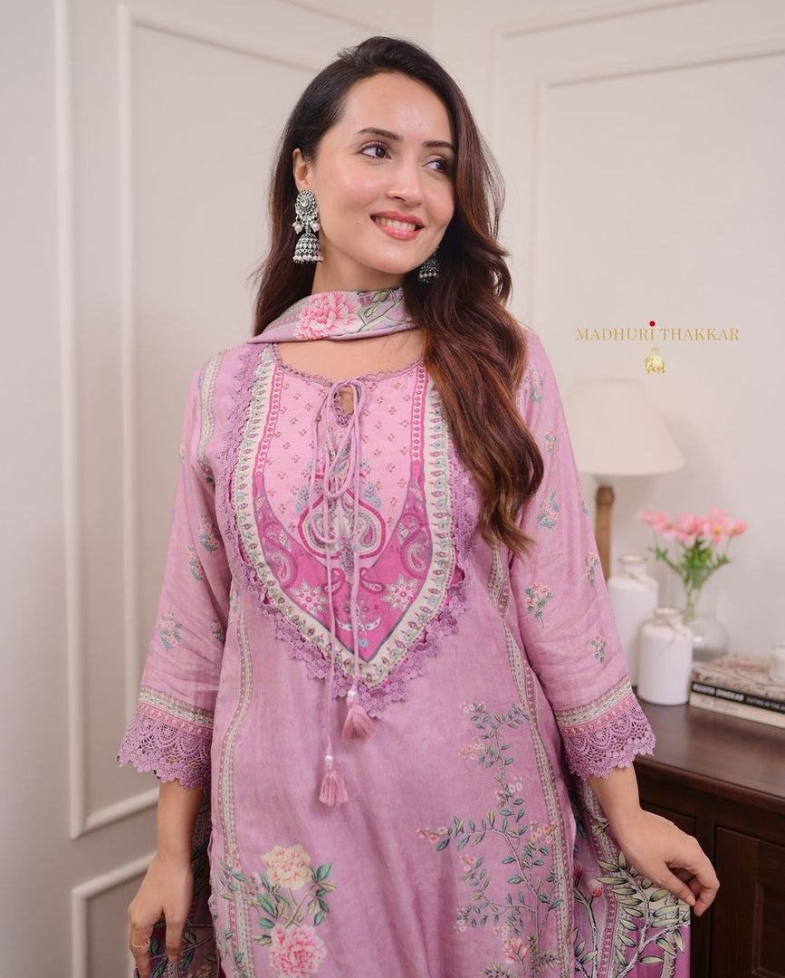 Rishu Lilac pure soft muslin Pink Kurti | Shoppers Trend
