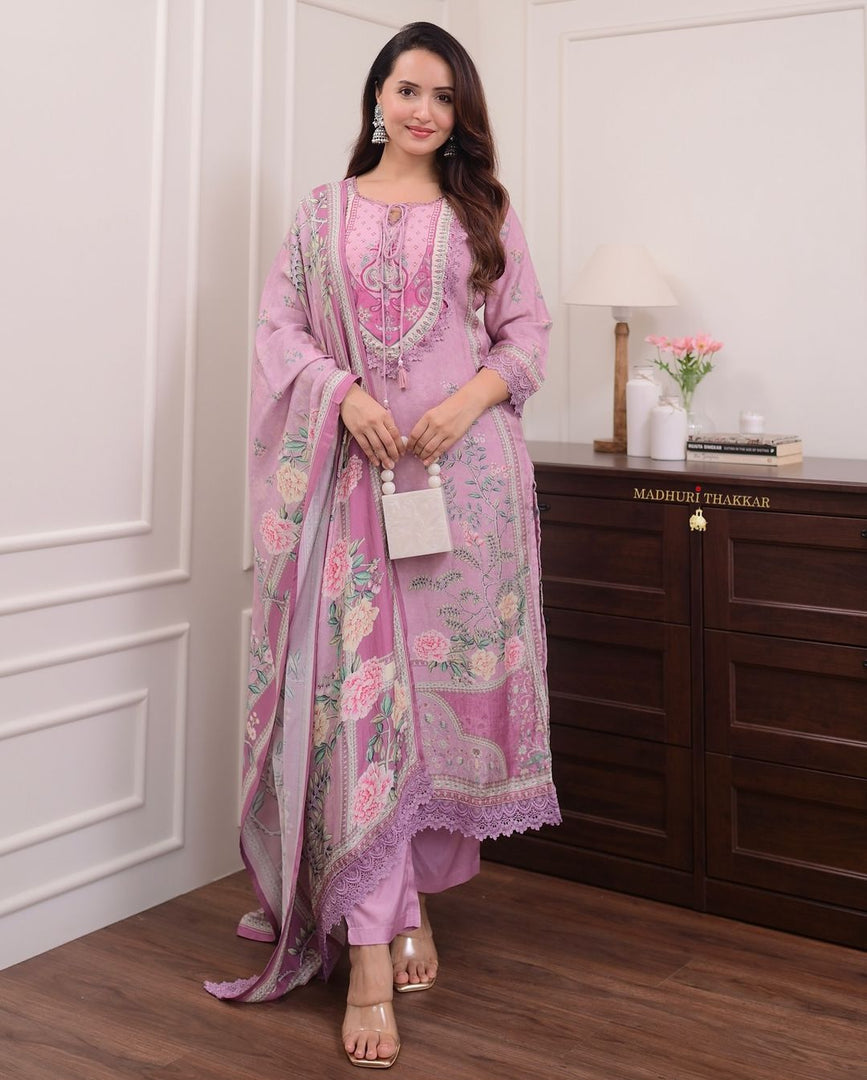 Rishu Lilac pure soft muslin Pink Kurti | Shoppers Trend