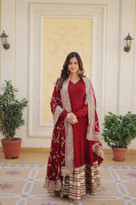 Load image into Gallery viewer, Disha Faux Blooming Maroon Anarkali | Shoppers Trend
