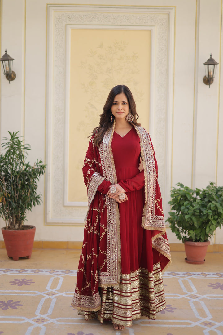 Disha Faux Blooming Maroon Anarkali | Shoppers Trend
