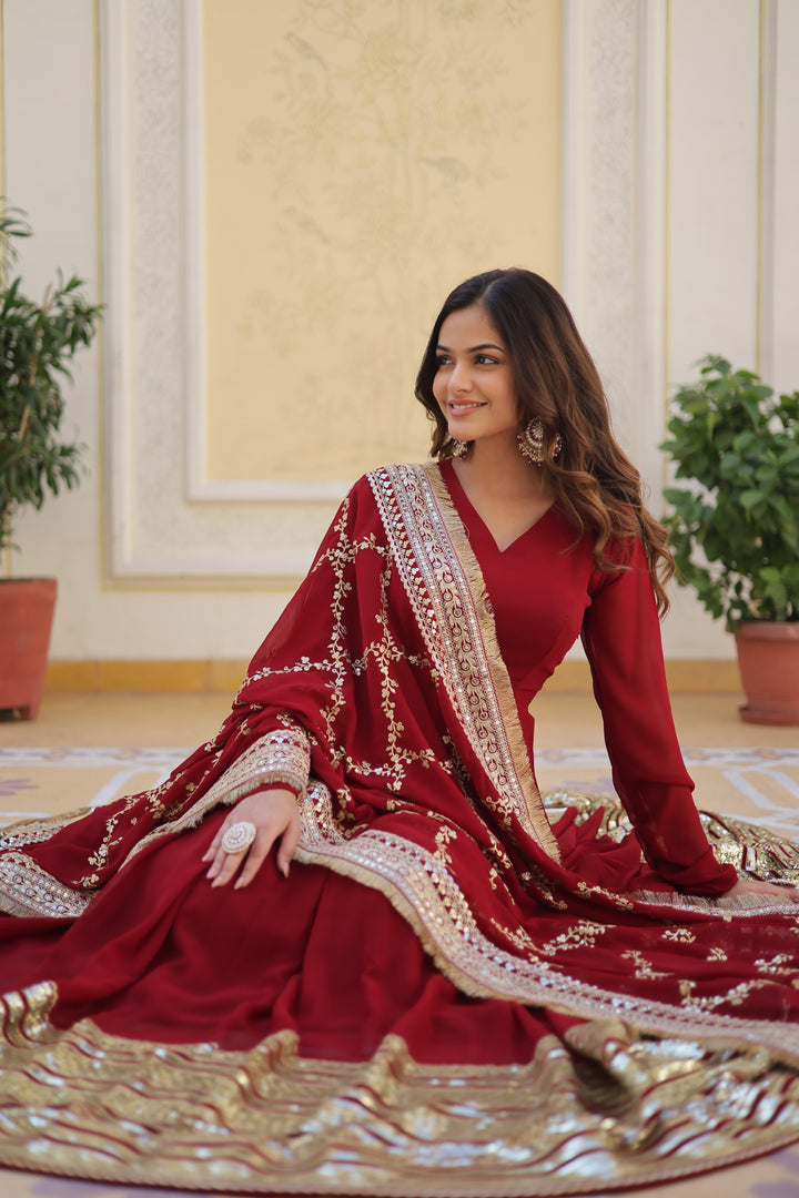 Disha Faux Blooming Maroon Anarkali | Shoppers Trend