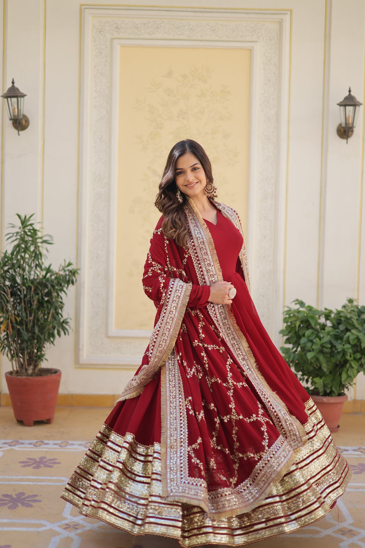 Disha Faux Blooming Maroon Anarkali | Shoppers Trend