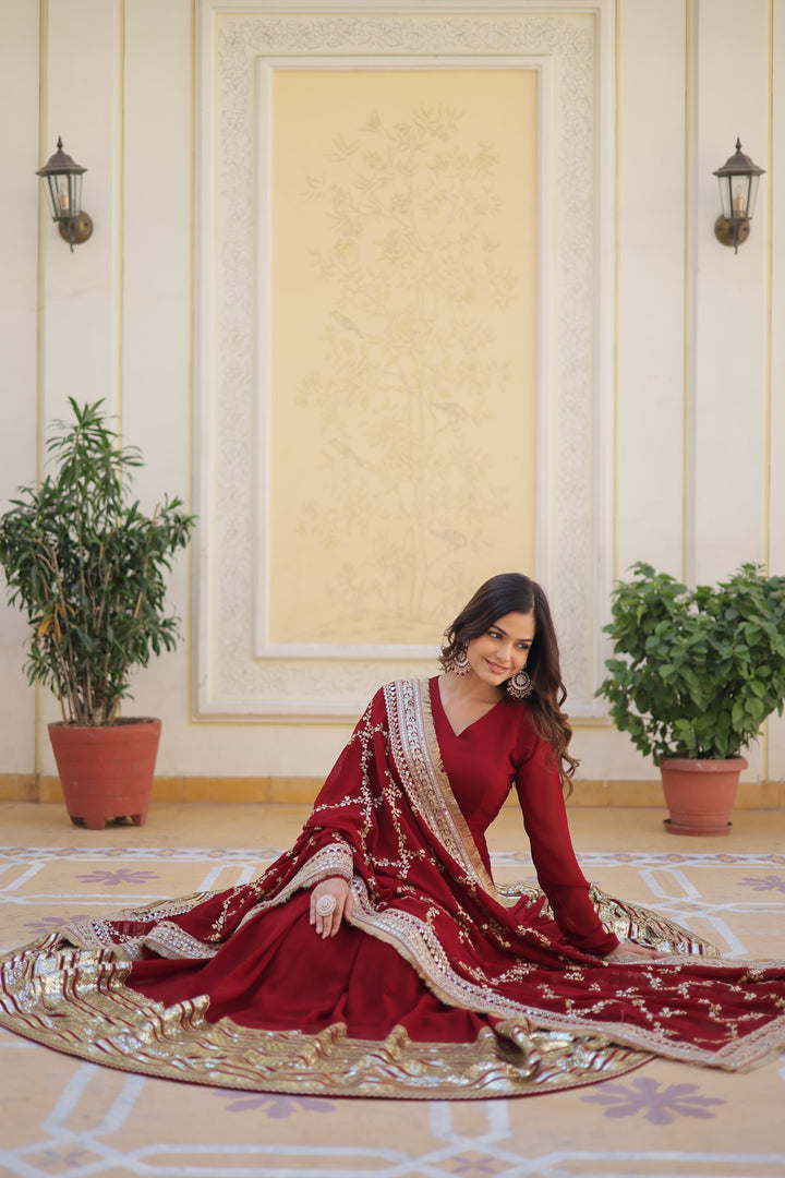 Disha Faux Blooming Maroon Anarkali | Shoppers Trend