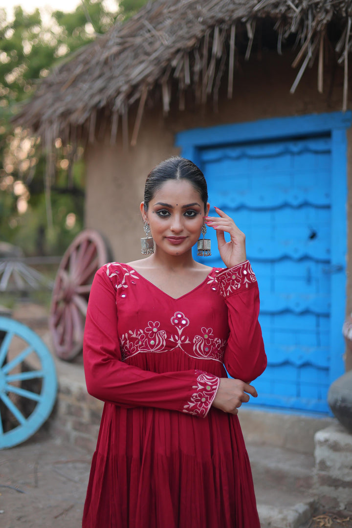 Nirali Reyon Maroon Gown | Shoppers Trend