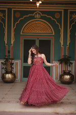 Load image into Gallery viewer, Jaisvi Faux Georgette Maroon Gown | Shoppers Trend
