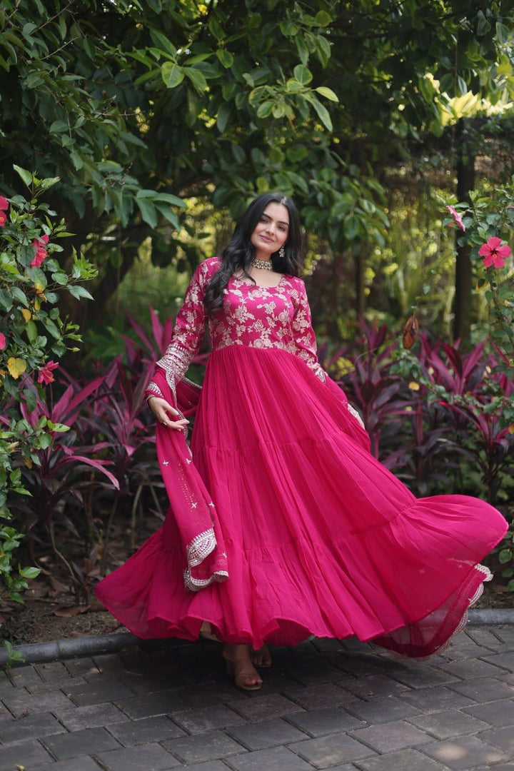 Mokshita Faux Blooming & Viscose Dyable Jacquard Anarkali | Shoppers Trend